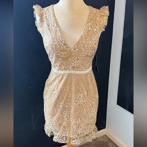 Lulu's Champagne Sequin Mini Dress Size Small NWT prom, wedding, cocktail